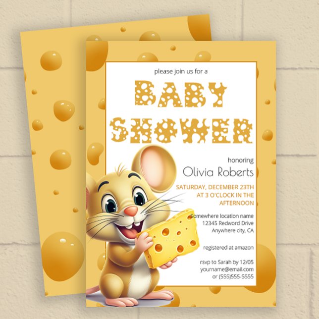 Invitación Ratón pequeño en Baby Shower de queso (Subido por el creador)