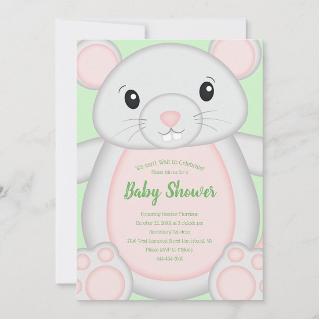 Invitación Ratones Baby Shower Green (Anverso)