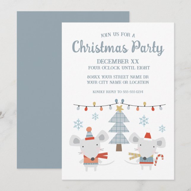 Invitación Ratones Navideños Adorables y Árbol (Anverso / Reverso)
