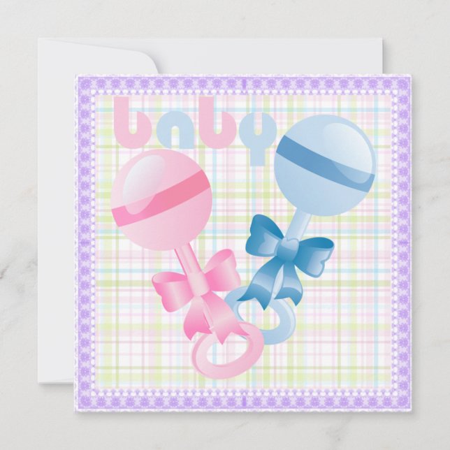 Invitación Rattles Baby Gender Reveal Party Invitation (Anverso)
