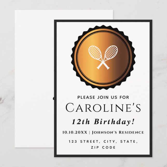 Invitación Raulas de tenis con estilo deportivo elegante de o (Anverso / Reverso)