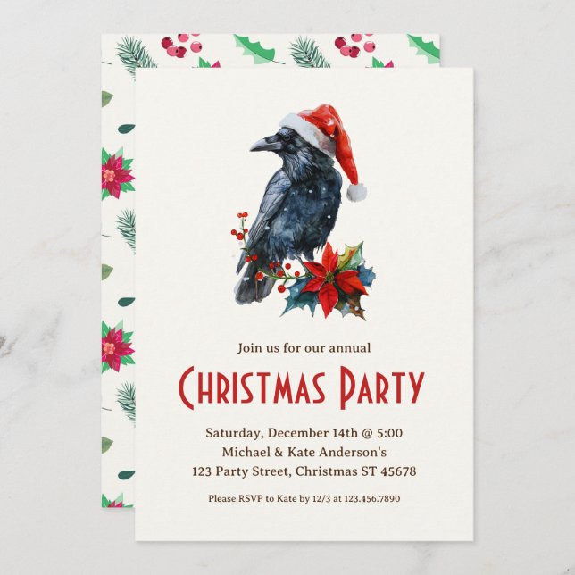 Invitación Raven en un Fiesta de Navidades de pájaro negro de (Anverso / Reverso)