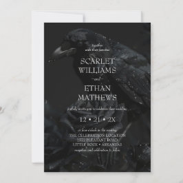 Invitación Raven floral negra gótica y Boda Rosa