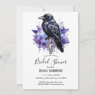 Invitación Raven gótico oscuro morado y ducha de novia con di