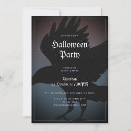 Invitación Raven Halloween Night Starry Sky Grunge