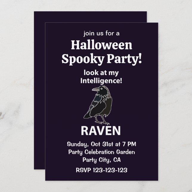 Invitación Raven Halloween Spooky Fiesta Raven (Anverso / Reverso)