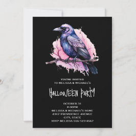 Invitación Raven negro en un Ilustracion de sucursal Hallowee