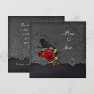 Invitación Raven Roses Roses Roses Negros Gris Damask