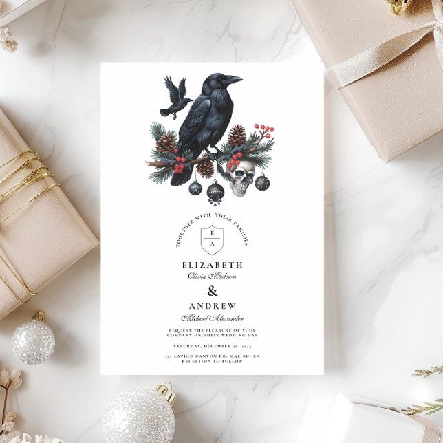 Invitación Raven Skull Gothic Holiday Boda (Subido por el creador)