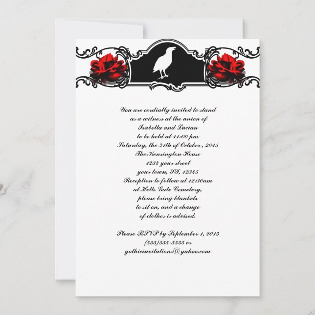 Invitación Raven y Rosas Gótico Boda (Anverso)