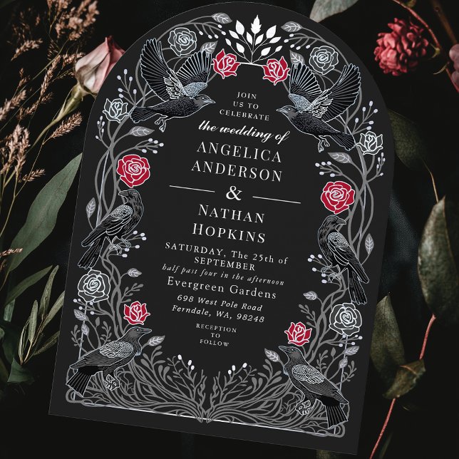 Invitación Ravena Encantada Rosas Negras Rojas Bodas Góticas  (Subido por el creador)