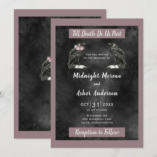 Invitación Ravens Aves hasta la muerte nos dividen morado neg (Anverso / Reverso)