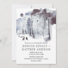 Invitación Ravens en el Boda forestal cubierto de nieve|