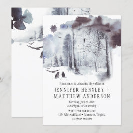 Invitación Ravens en el Boda forestal cubierto de nieve|