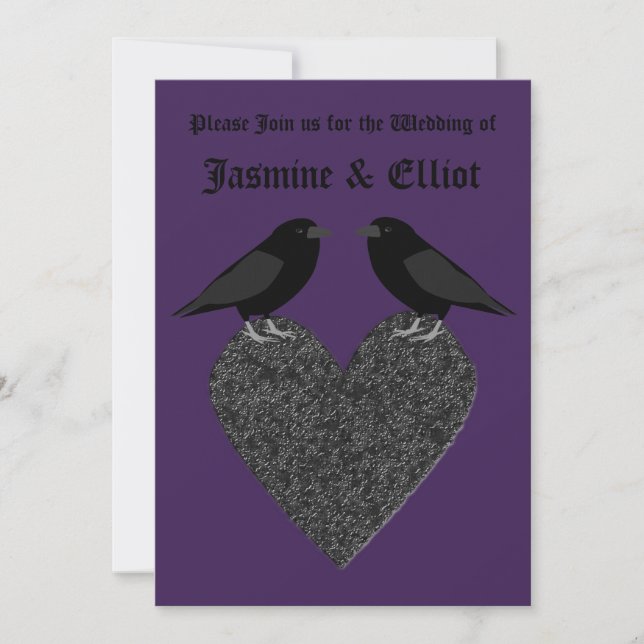 Invitación Ravens góticas y boda personalizada del corazón ne (Anverso)