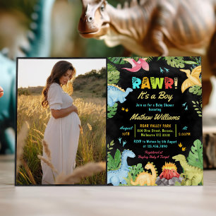 Invitación Rawar es foto de Baby Shower de un niño dinosaurio