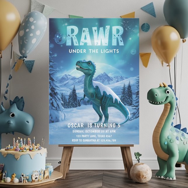 Invitación RAWR bajo las luces el cumpleaños de invierno de l (Subido por el creador)