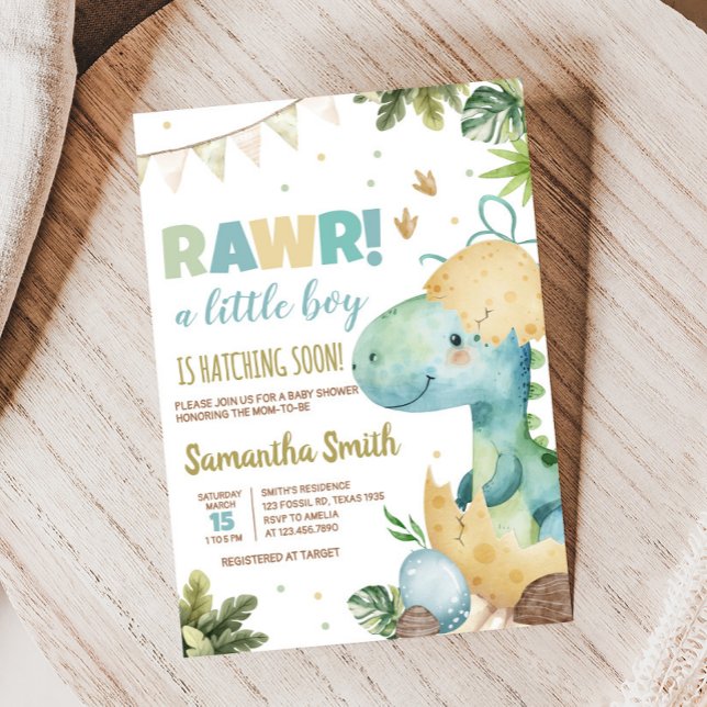 Invitación Rawr Dino Baby Shower (Rawr A Little Boy Dino Baby Shower Invitation)