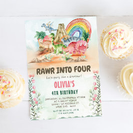 Invitación Rawr en cuatro dinosaurios cuarto Fiesta de cumple