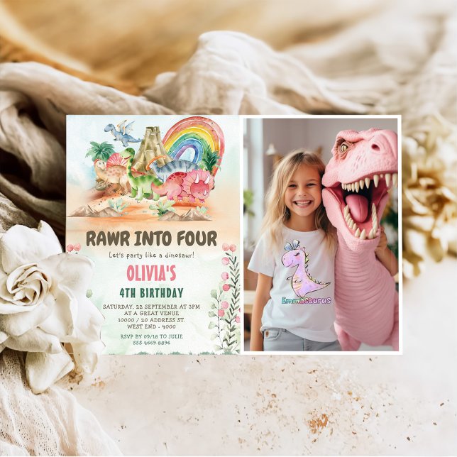 Invitación Rawr en cuatro dinosaurios foto de cuarto Fiesta d (Subido por el creador)