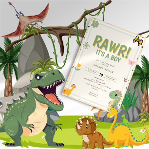 Invitación ¡RAWR! Es un niño - Cute Dinosaur Baby Shower