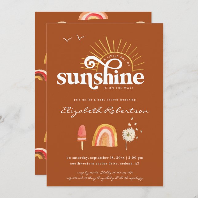 Invitación Ray of Sunshine | Boho Baby Shower (Anverso / Reverso)