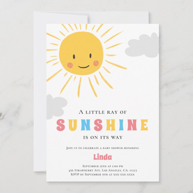 Invitación Ray of Sunshine Neutral Baby Shower (Anverso)