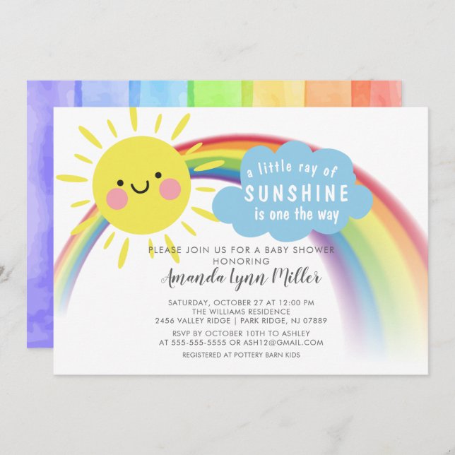 Invitación Ray of Sunshine On the Way Baby Shower Invitation (Anverso / Reverso)