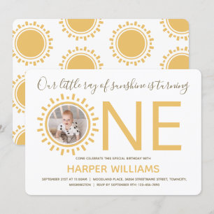 Invitación Ray of Sunshine Photo Baby First Birday