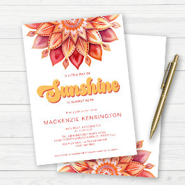 Invitación Ray of Sunshine Pink Yellow Retro Boho Baby Shower