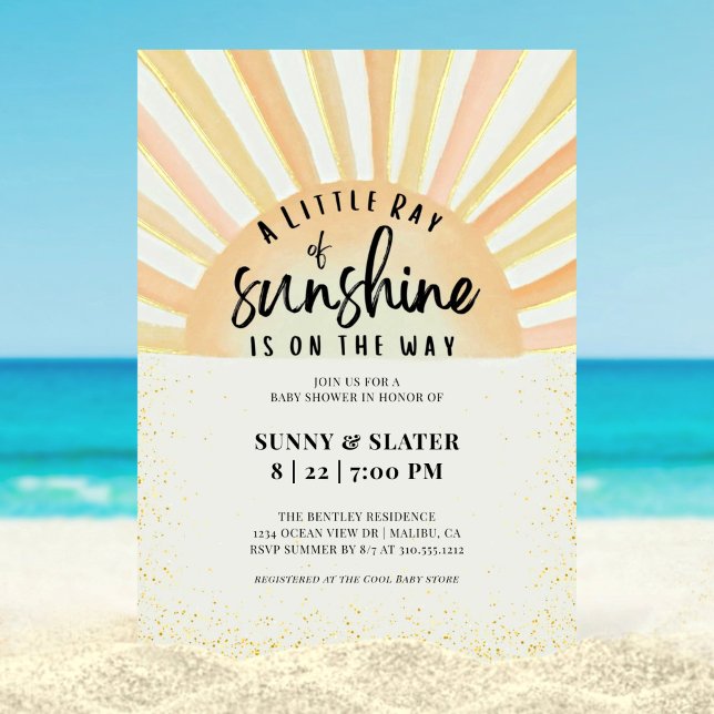 Invitación Ray Of Sunshine Retro Summer Beach Baby Shower (Subido por el creador)