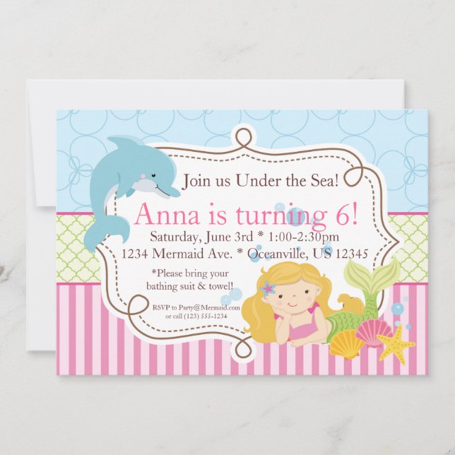 Invitación Raya rosada, delfín, fiesta de cumpleaños de la (Anverso)