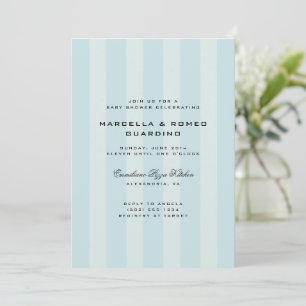 Invitación Raya Vertical Azul Suave Moderno Shower de Bebe