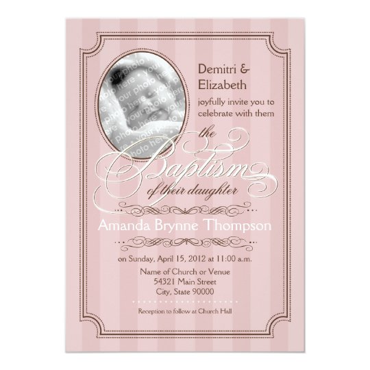 Invitación rayada del bautismo (palidezca - el