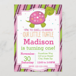 Invitación rayada del cumpleaños de la tortuga
