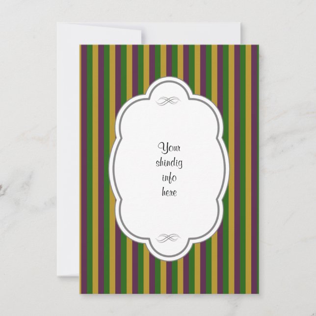 Invitación rayada púrpura, verde y del oro del (Anverso)