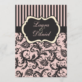 Invitación rayada Rubor Pink, Cream, Gray Damask