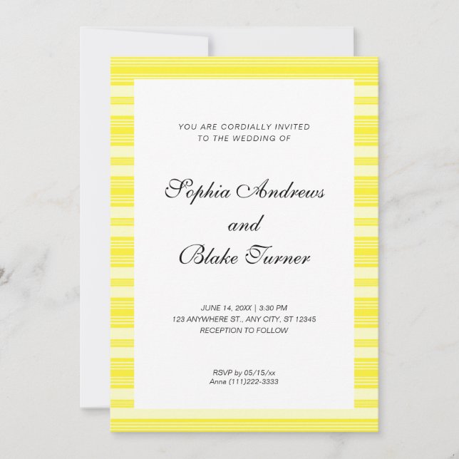Invitación Rayas amarillas Boda moderno (Anverso)