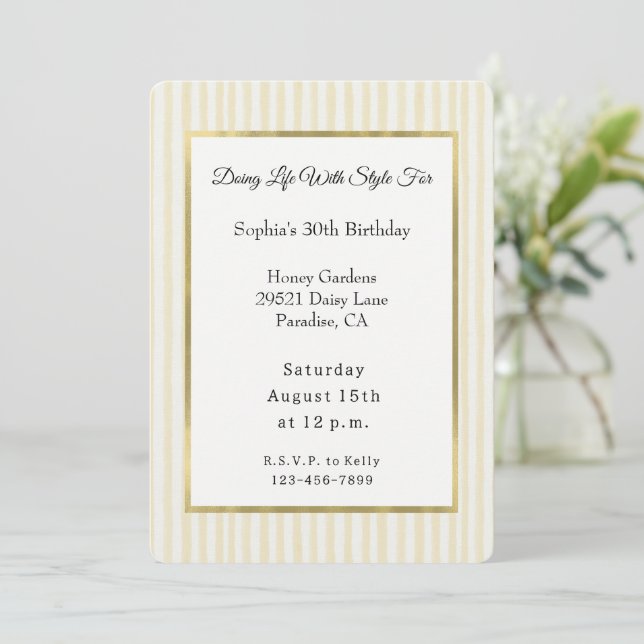 Invitación Rayas Amarillas Chic Cumpleaños   (Anverso de pie)