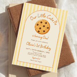 Invitación Rayas Amarillas Cumpleaños Pequeña Torta 