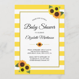 Invitación Rayas amarillas girasoles dorado floral Baby Showe
