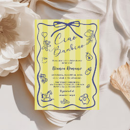 Invitación Rayas amarillas tema italiano Ciao Bambino