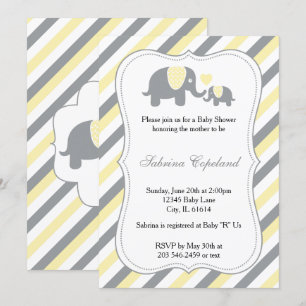 Invitación Rayas amarillas y grises elefante bebé   BABY SHOW