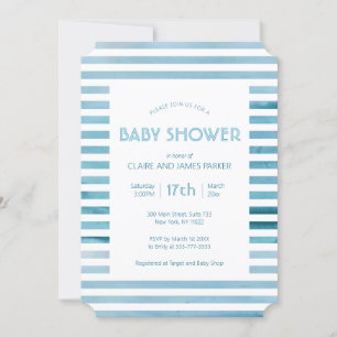 Invitación Rayas azul de color de agua Baby Shower simple