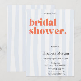 Invitación Rayas azul retro Sencilla ducha de novia