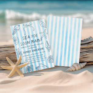 Invitación Rayas Azules Concha del Mar Te Veré Pronto Fiesta