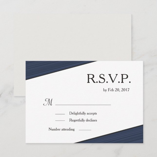 Invitación Rayas azules marinas blanco gris minimalista RSVP (Anverso / Reverso)