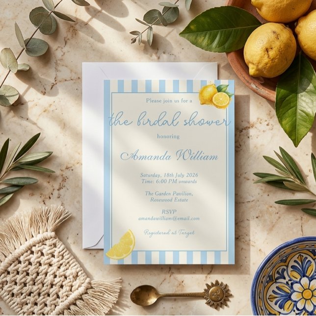 Invitación Rayas Azules Mínimas Claras Limones Ducha de Novia (Subido por el creador)
