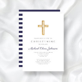 Invitación Rayas Azules Religiosas Bautizo Niño