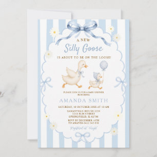 Invitación Rayas Azules Un Nuevo Ganso Tonto Daisies Baby Sho